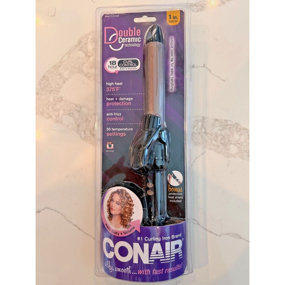 Conair Double Ceramic 1 Inch Curling Iron with Heat Shield Brand New